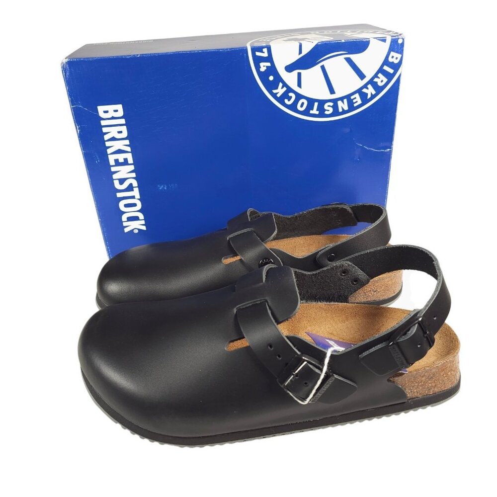 NEW BIRKENSTOCK Tokio Super Grip Clogs Black Leather EU 43 Men's US 10